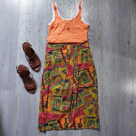 𝅺vintage MEXICAN CACTUS SOMBRERO FIESTA WRAP - Picture 7 of 13